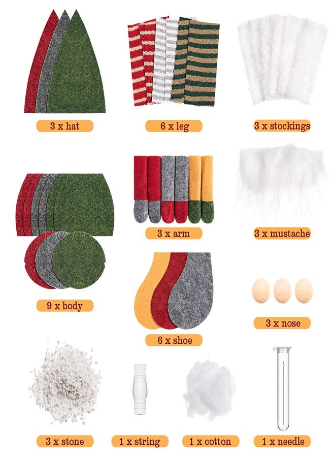Threan 3 Set DIY Gnome Kit Elf Gnome Plush Crafts Felt Christmas Ornaments Sewing Craft DIY Ornaments for Adults(Classic Style) - Image 2